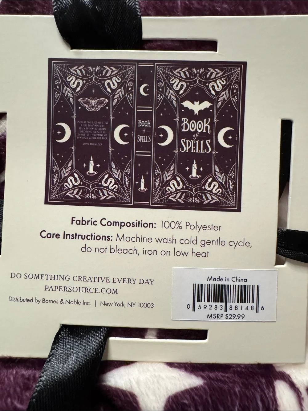 Paper Source Book of Spells Plush Throw - Purple & White Design
